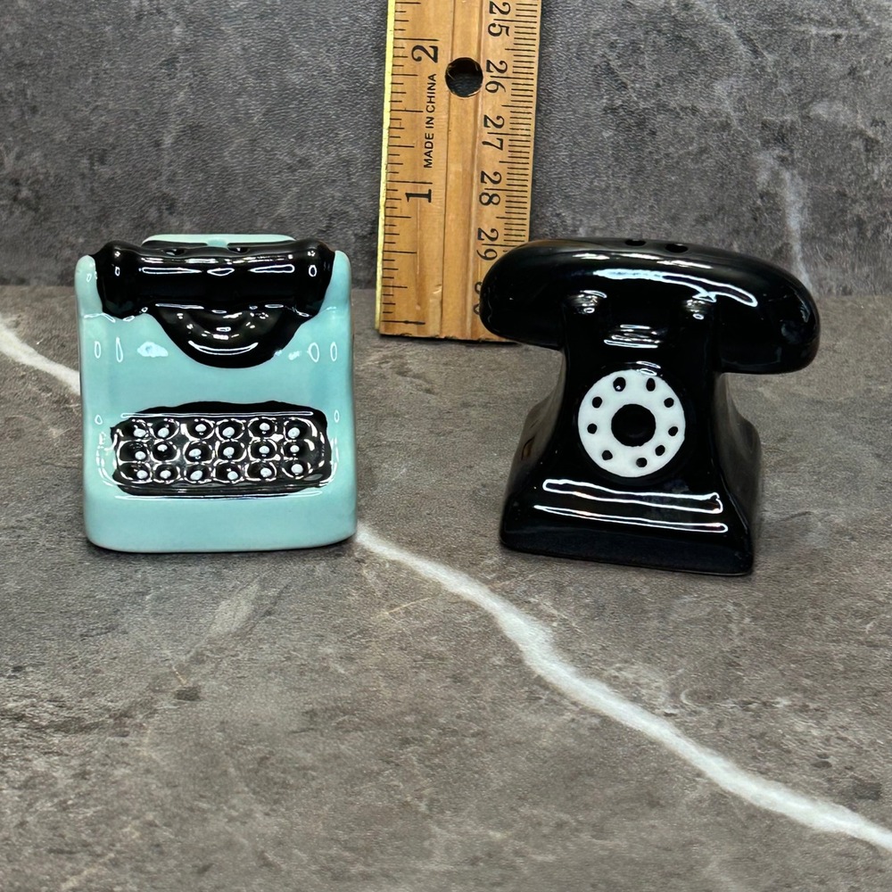 Vintage Style Typewriter and Rotary Phone Salt and Pepper Shaker Set Retro Decor